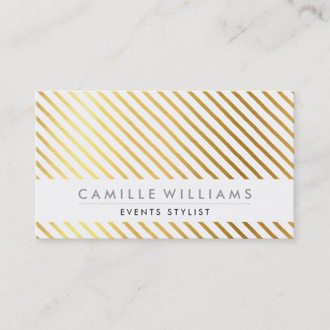 HAND DRAWN modern rustic stripes pattern gold foil Business Card (Front)