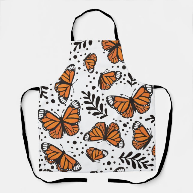 Hand-Drawn Monarch Butterfly Seamless Pattern Apron (Front)