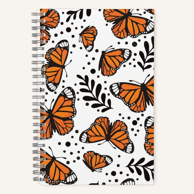 Hand-Drawn Monarch Butterfly Seamless Pattern Notebook (Front)