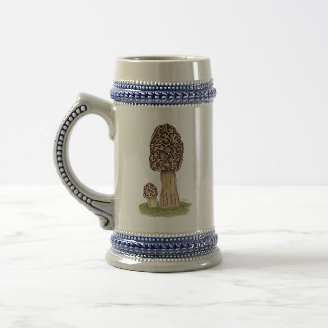 Hand Drawn Morel Mushroom  Beer Stein (Left)