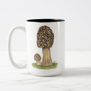 Hand Drawn Morel Mushroom Two-Tone Coffee Mug