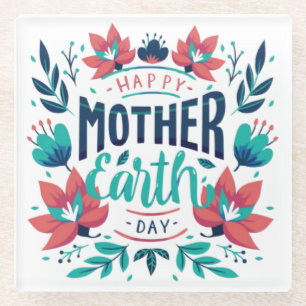 Hand Drawn Mother Earth Day Design-23184 Glass Coaster