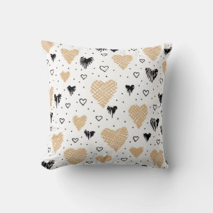 Hand- Drawn Mottled Hearts Throw Pillow