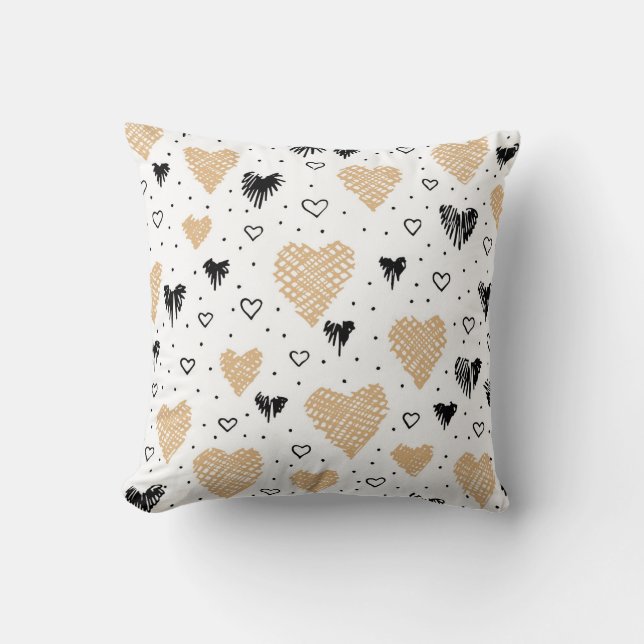 Hand- Drawn Mottled Hearts Throw Pillow (Front)