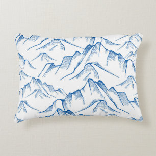 Hand-Drawn Mountain Landscape Pattern. Accent Pillow