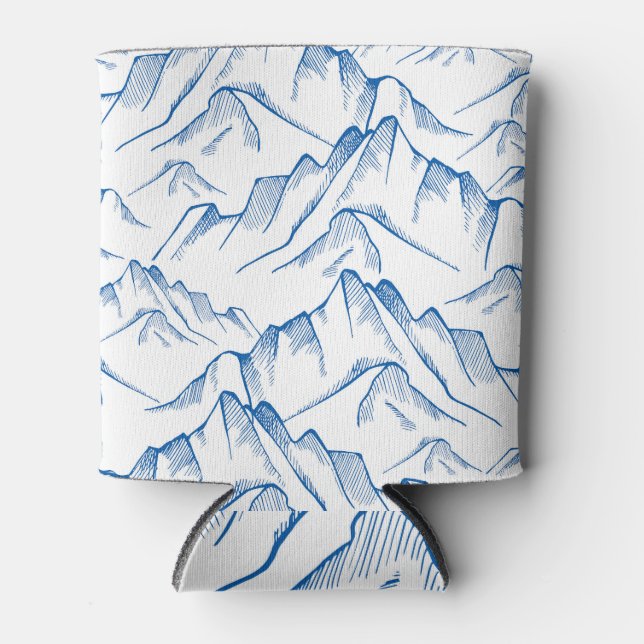 Hand-Drawn Mountain Landscape Pattern. Can Cooler (Front)