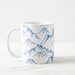 Hand-Drawn Mountain Landscape Pattern. Coffee Mug
