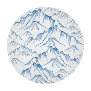 Hand-Drawn Mountain Landscape Pattern. Cutting Board
