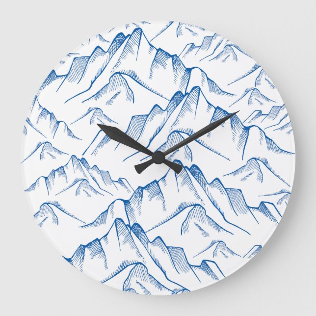 Hand-Drawn Mountain Landscape Pattern. Large Clock (Front)