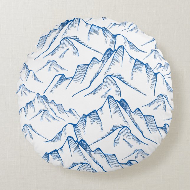 Hand-Drawn Mountain Landscape Pattern. Round Pillow (Front)