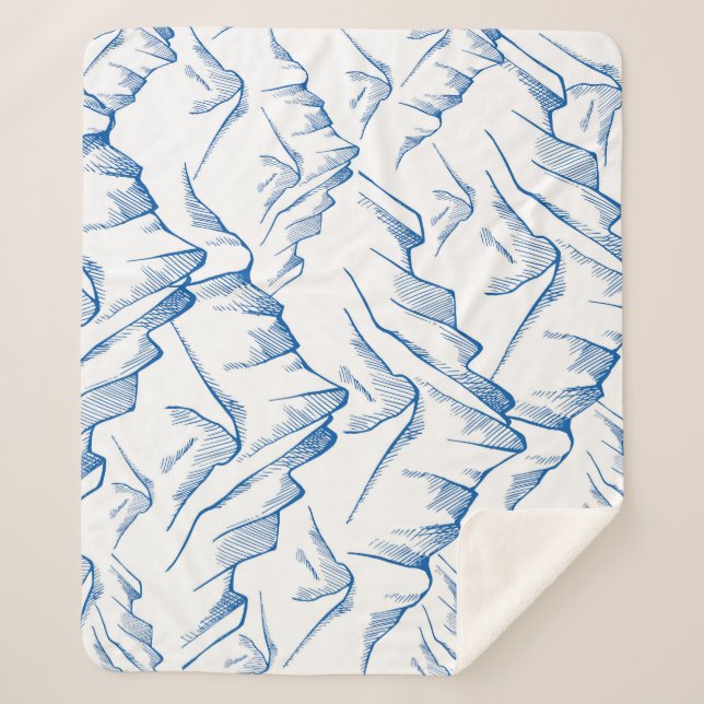 Hand-Drawn Mountain Landscape Pattern. Sherpa Blanket (Front)