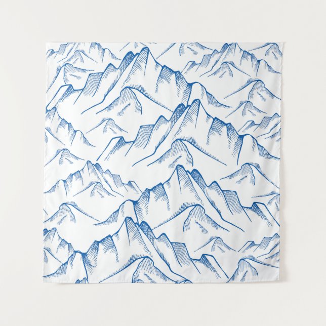 Hand-Drawn Mountain Landscape Pattern. Tapestry (Front)