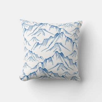 Hand-Drawn Mountain Landscape Pattern. Throw Pillow
