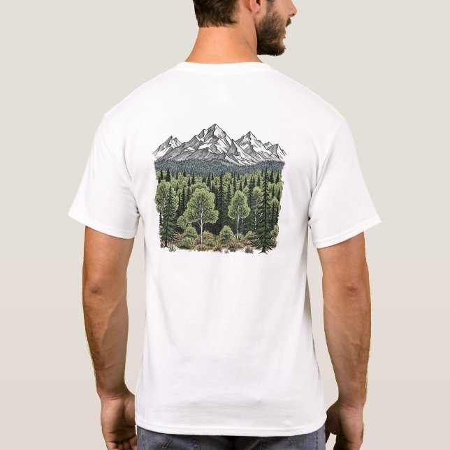 Hand Drawn Mountain Landscape Rustic Nature & Fore T-Shirt (Back)