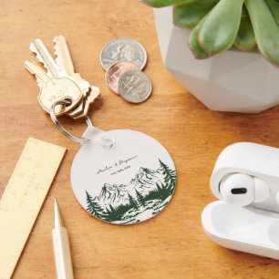 Hand Drawn Mountain Summer Wedding Keychain