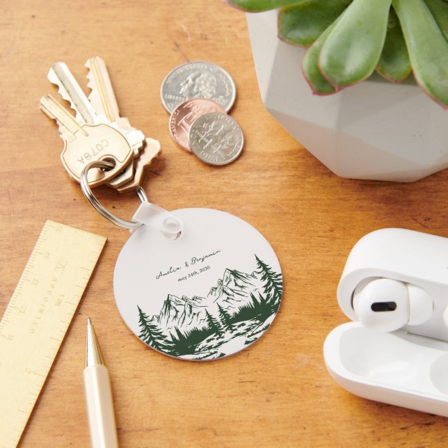 Hand Drawn Mountain Summer Wedding Keychain (Desk)