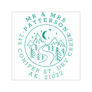 Hand Drawn Mountains By Night Mr & Mrs Address Self-inking Stamp