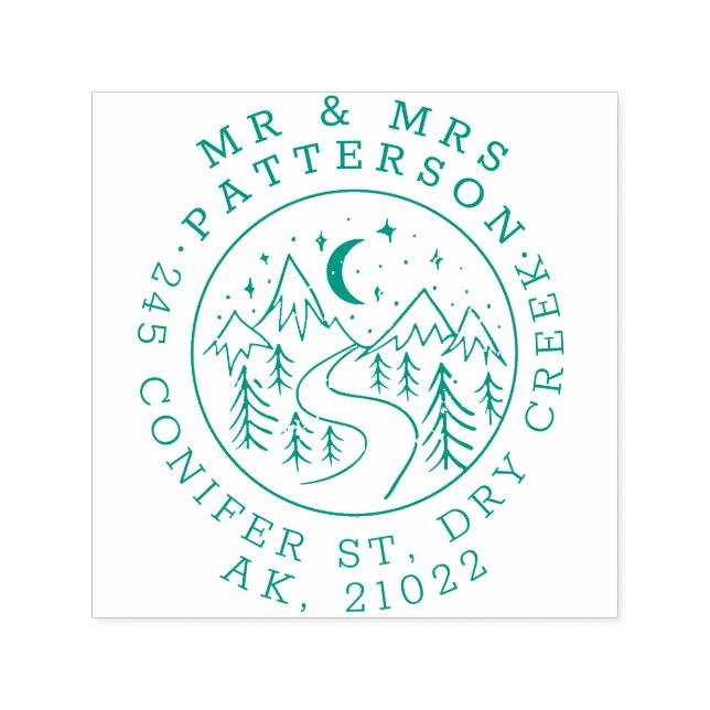 Hand Drawn Mountains By Night Mr & Mrs Address Self-inking Stamp (Design)