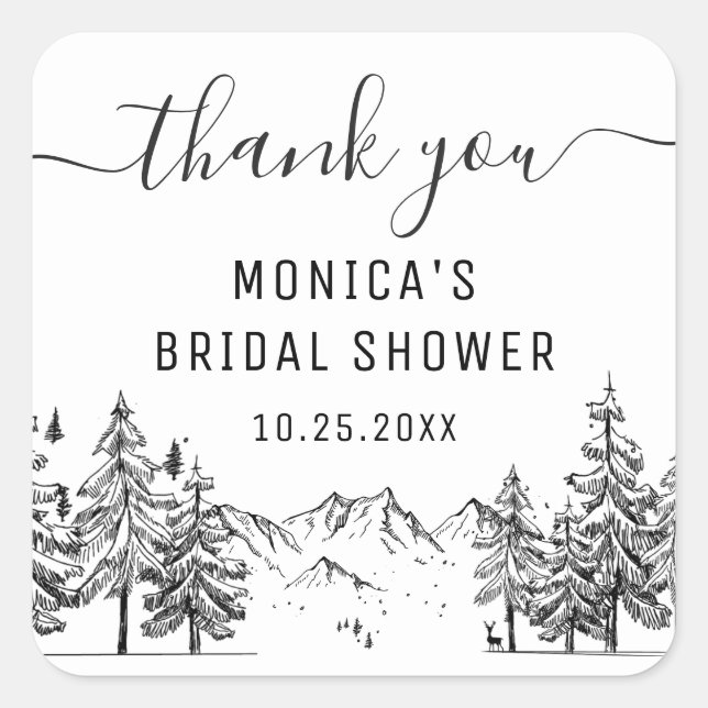 Hand Drawn Mountains Forest BRIDAL SHOWER Square Sticker (Front)