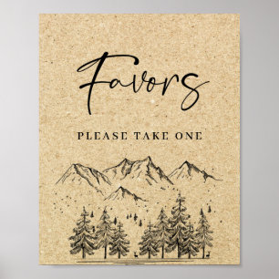 Hand Drawn Mountains Forest Favours Wedding Sign
