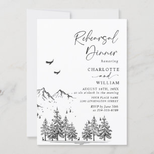 Hand Drawn Mountains Forest Rehearsal Dinner Invitation