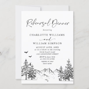 Hand Drawn Mountains Forest Rehearsal Dinner Invitation