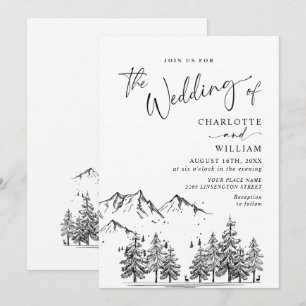 Hand Drawn Mountains Forest Wedding Invitation