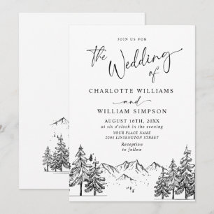 Hand Drawn Mountains Forest Wedding Invitation