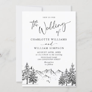 Hand Drawn Mountains Forest Wedding Invitation