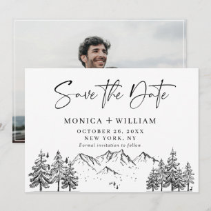 Hand Drawn Mountains Forest Wedding Photo  Save Th Save The Date