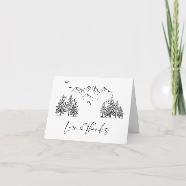 Hand Drawn Mountains Forest Wedding Thank You Card (Front)
