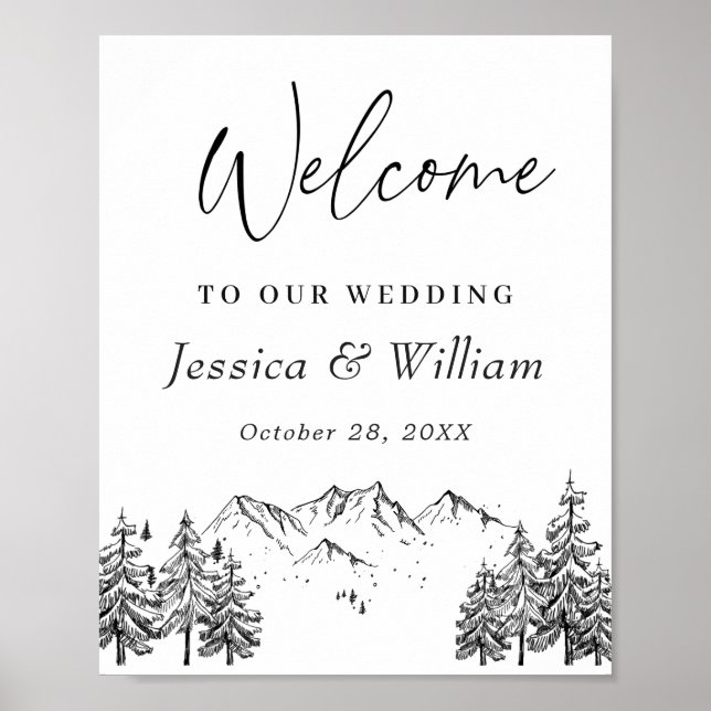 Hand Drawn Mountains Forest Wedding Welcome Poster (Front)