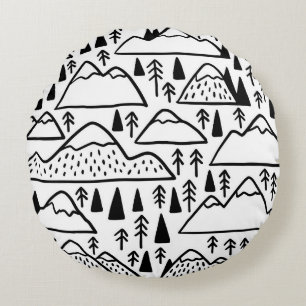 Hand drawn mountains set. collection with mountain round pillow