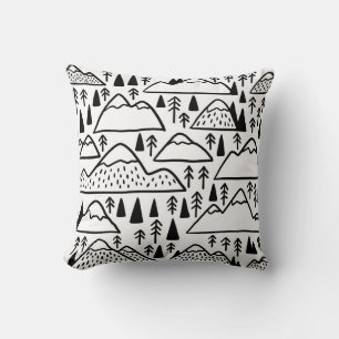 Hand drawn mountains set. collection with mountain throw pillow