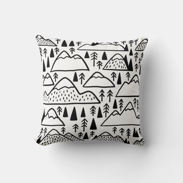 Hand drawn mountains set. collection with mountain throw pillow (Front)