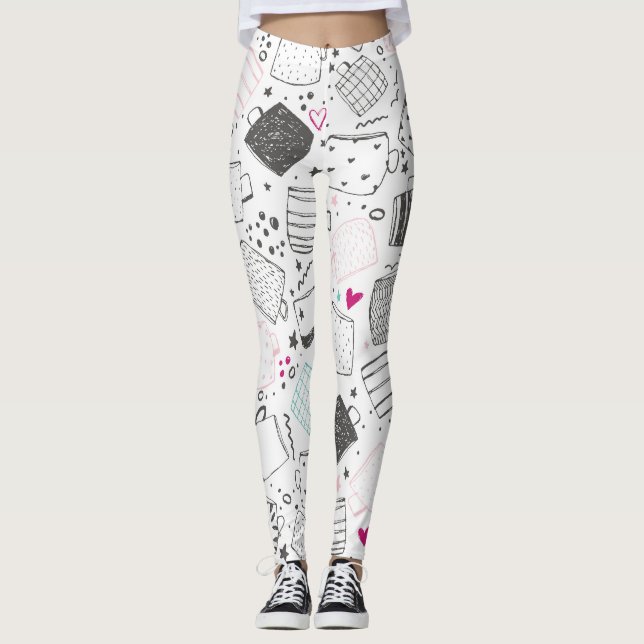 Hand-drawn mug pattern, seamless design. leggings (Front)