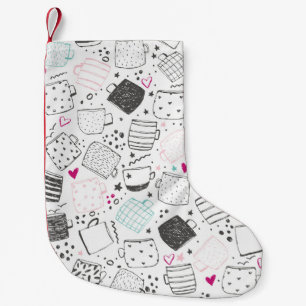 Hand-drawn mug pattern, seamless design. small christmas stocking