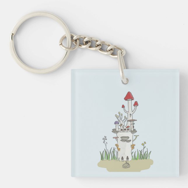 Hand drawn Mushroom castle Keychain (Front)