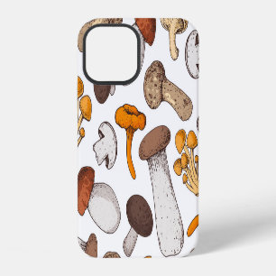 Hand-drawn mushrooms: food background. iPhone 12 case