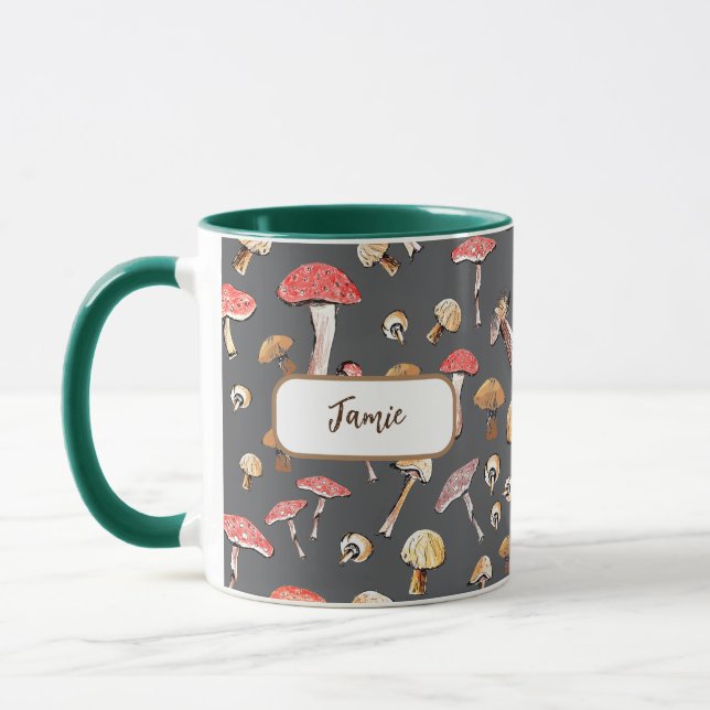 Hand-Drawn Mushrooms Personalized Forager Mug (Left)