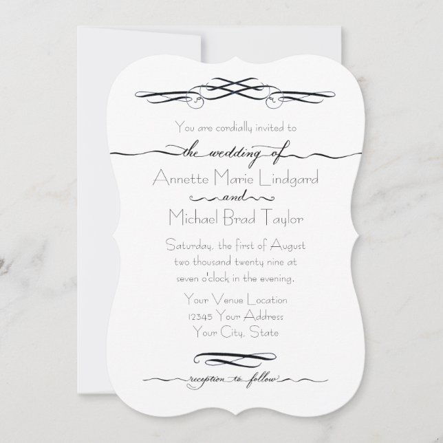 Hand Drawn n Lettered Calligraphy Script n Scrolls Invitation (Front)