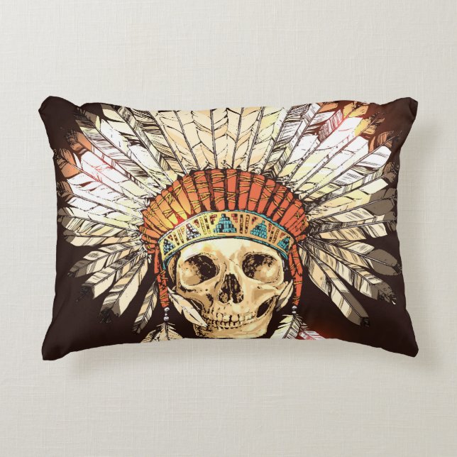 Hand Drawn Native American Indian Headdress With H Accent Pillow (Front)