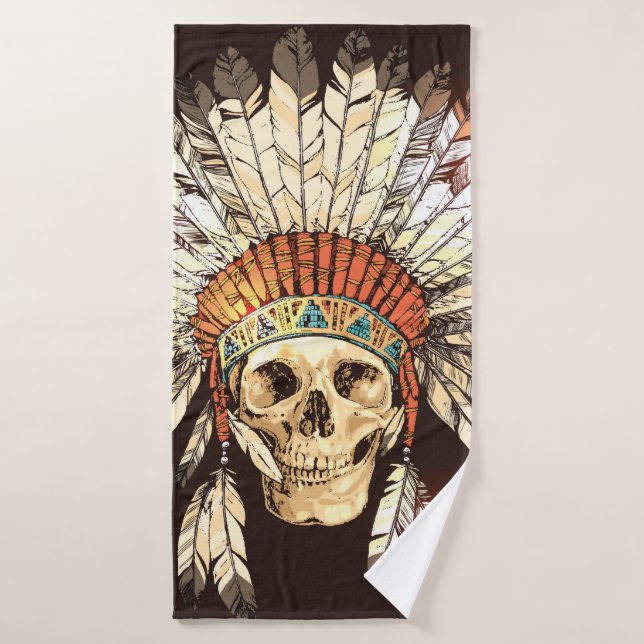 Hand Drawn Native American Indian Headdress With H Bath Towel (Bath Towel)