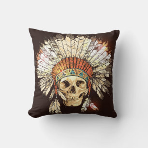 Hand Drawn Native American Indian Headdress With H Throw Pillow