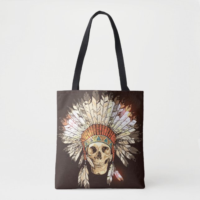 Hand Drawn Native American Indian Headdress With H Tote Bag (Front)