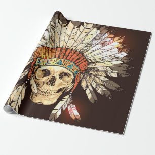 Hand Drawn Native American Indian Headdress With H Wrapping Paper