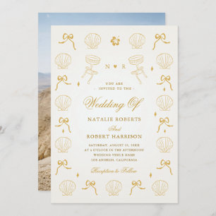 Hand Drawn Nautical Coastal Seashell Shell Wedding Invitation