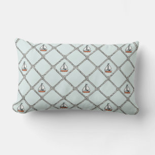 Hand-Drawn Nautical Sailboat with Rope Lumbar Pillow