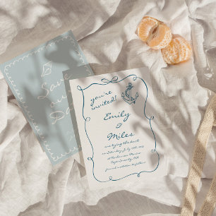 Hand Drawn Nautical Wedding Save The Date Invitation