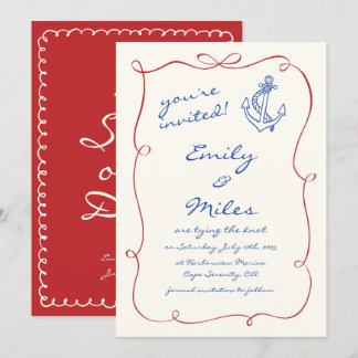 Hand Drawn Nautical Wedding Save The Date Invitation